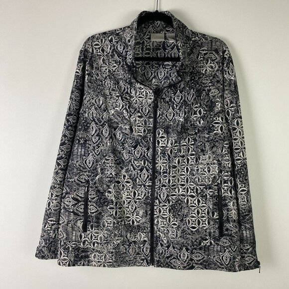 Chicos Zenergy Jacket Womens 3 US XL Black Gray Pattern Full Zip Stretch - Picture 1 of 10